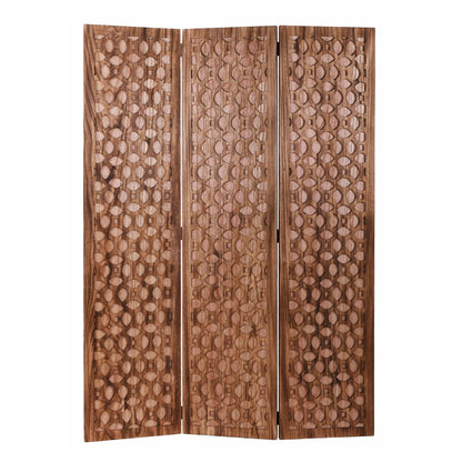 67" Brown Folding Three Panel Screen Room Divider HomeRoots