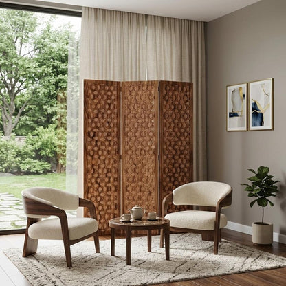 67" Brown Folding Three Panel Screen Room Divider HomeRoots
