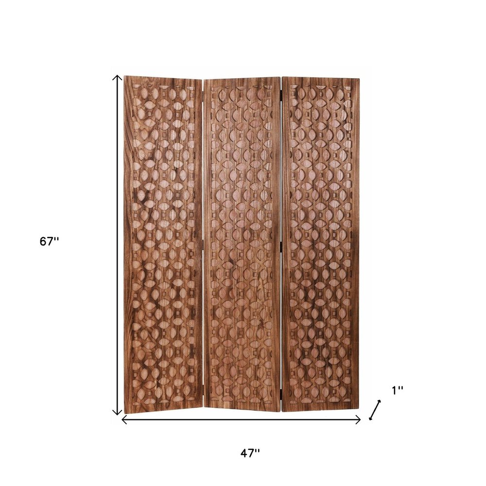 67" Brown Folding Three Panel Screen Room Divider HomeRoots