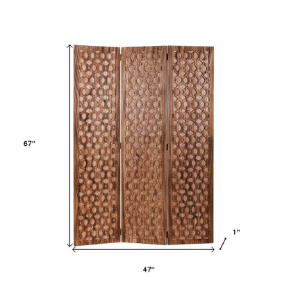 67" Brown Folding Three Panel Screen Room Divider HomeRoots