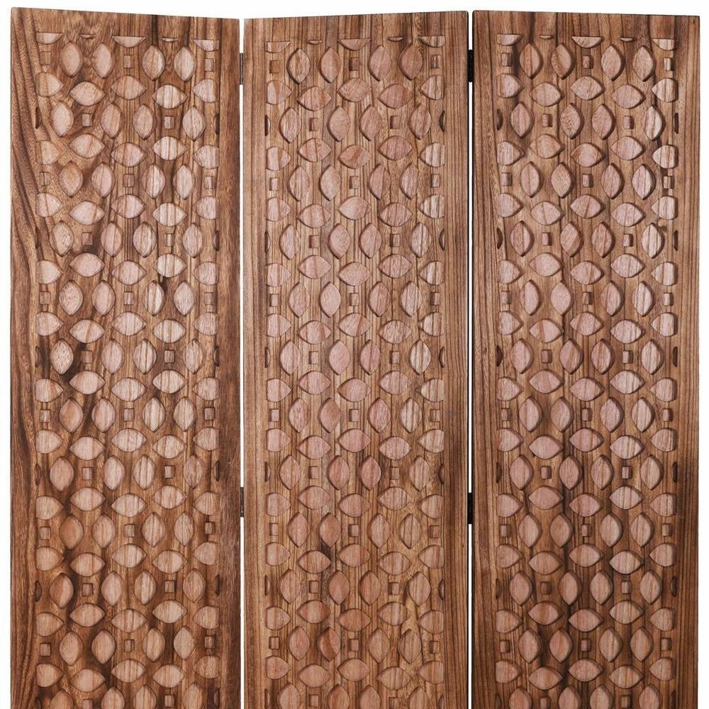 67" Brown Folding Three Panel Screen Room Divider HomeRoots