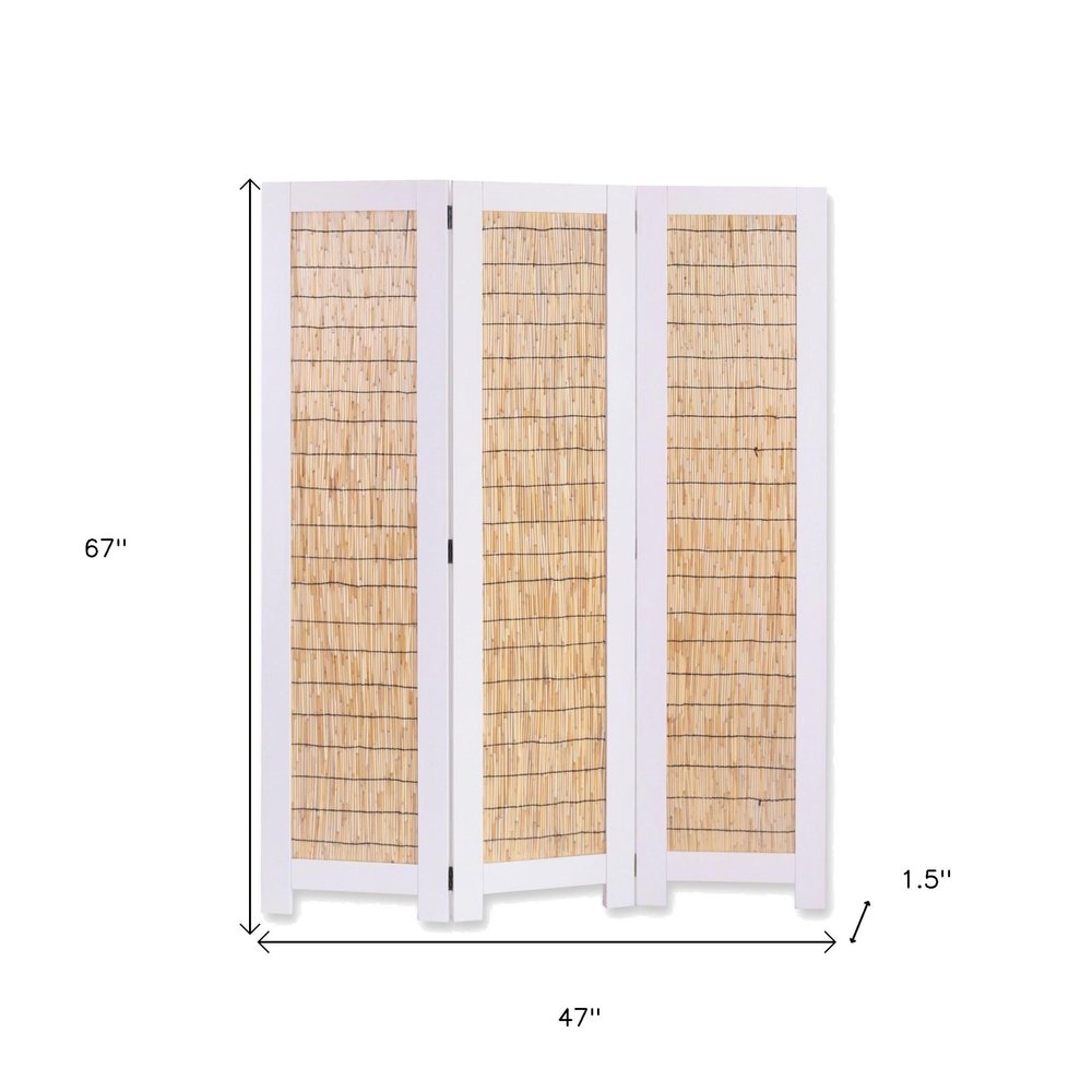67" Natural And White Wood Folding Three Panel Screen Room Divider HomeRoots