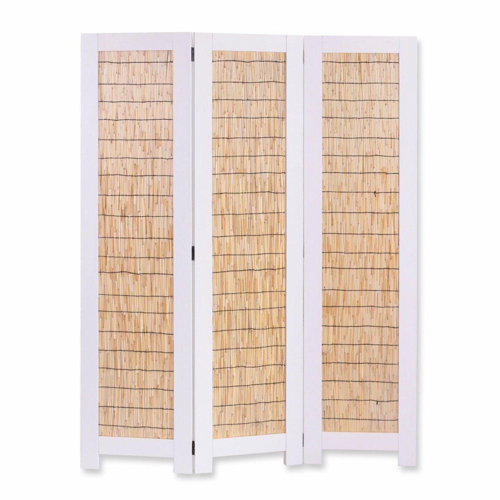 67" Natural And White Wood Folding Three Panel Screen Room Divider HomeRoots