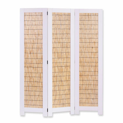 67" Natural And White Wood Folding Three Panel Screen Room Divider HomeRoots