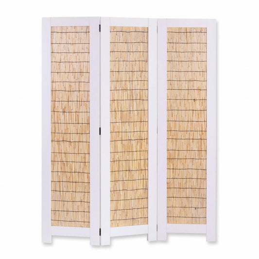 67" Natural And White Wood Folding Three Panel Screen Room Divider HomeRoots