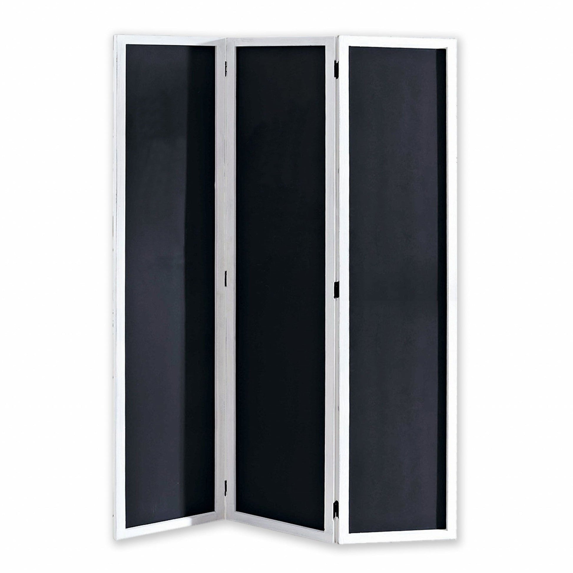67" Black and White Chalkboard Wood Folding Three Panel Screen Room Divider HomeRoots