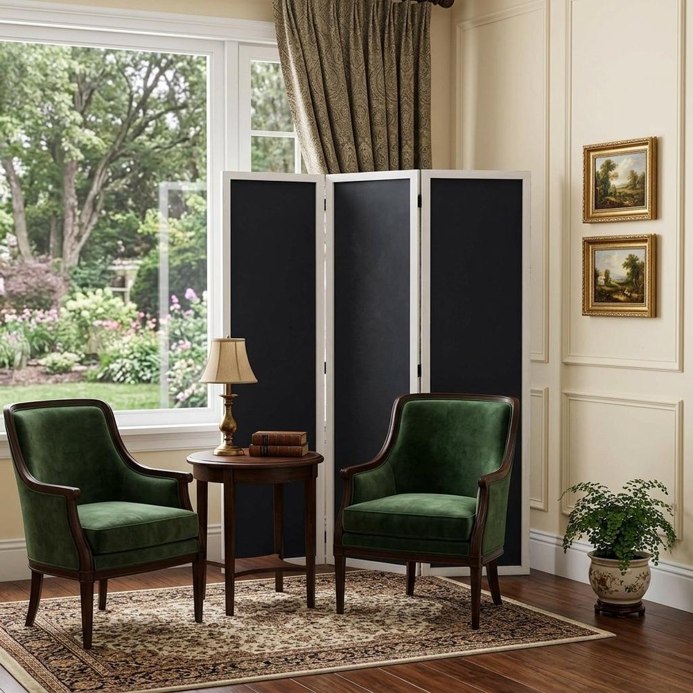 67" Black and White Chalkboard Wood Folding Three Panel Screen Room Divider HomeRoots