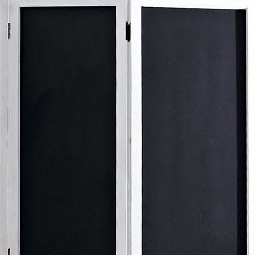 67" Black and White Chalkboard Wood Folding Three Panel Screen Room Divider HomeRoots