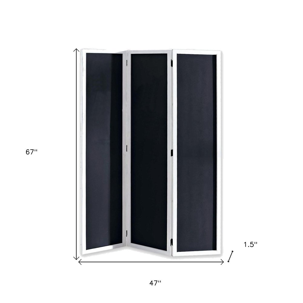 67" Black and White Chalkboard Wood Folding Three Panel Screen Room Divider HomeRoots