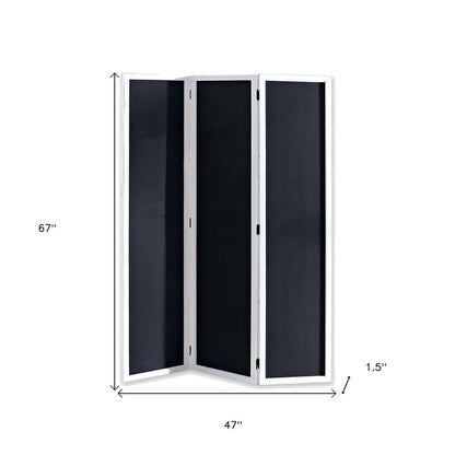 67" Black and White Chalkboard Wood Folding Three Panel Screen Room Divider HomeRoots