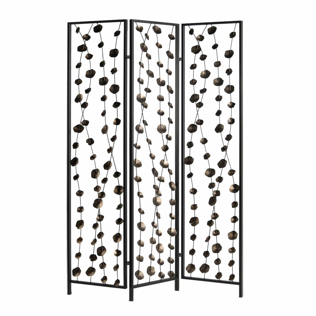 71" Gray Iron Folding Three Panel Screen Room Divider — view 1
