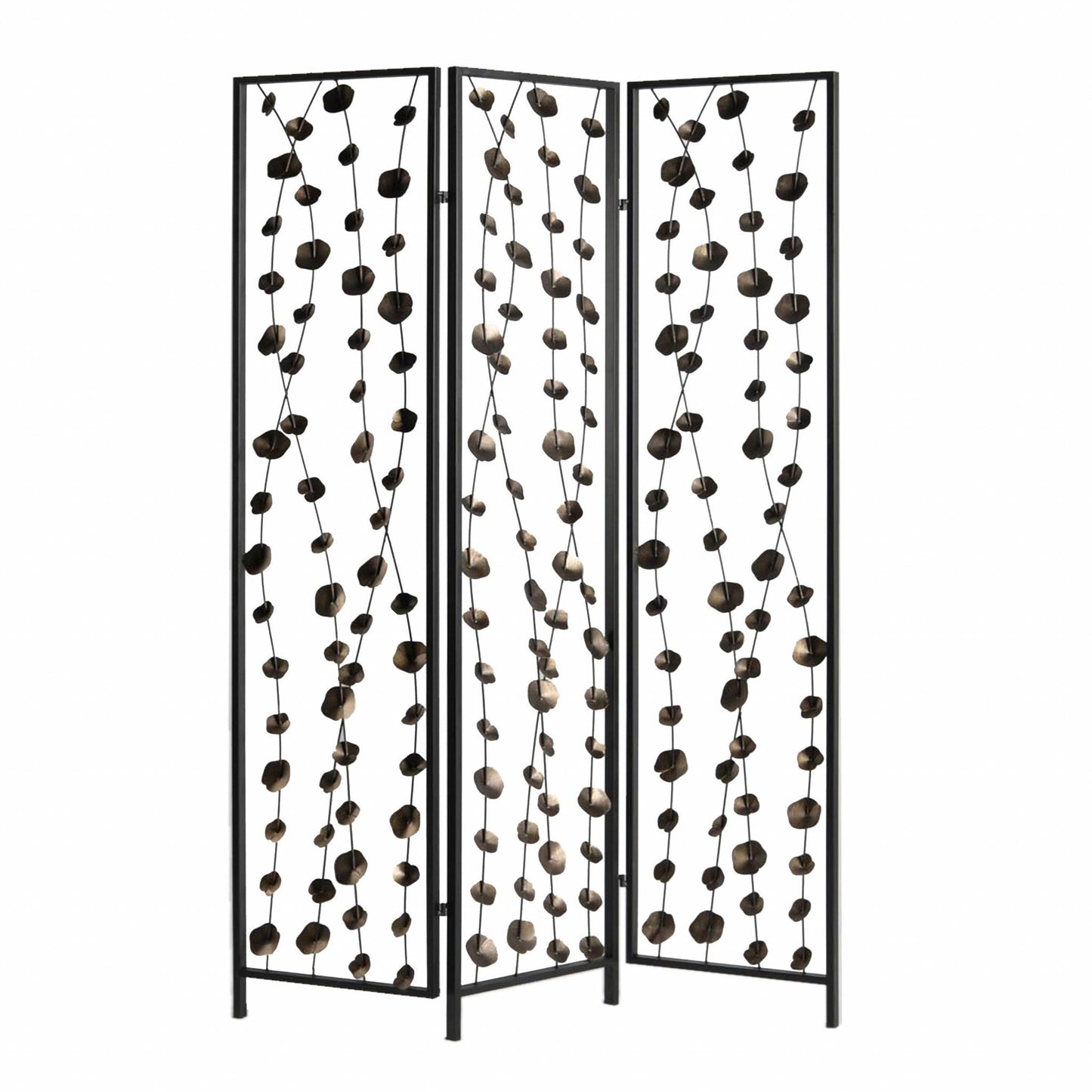 71" Gray Iron Folding Three Panel Screen Room Divider HomeRoots