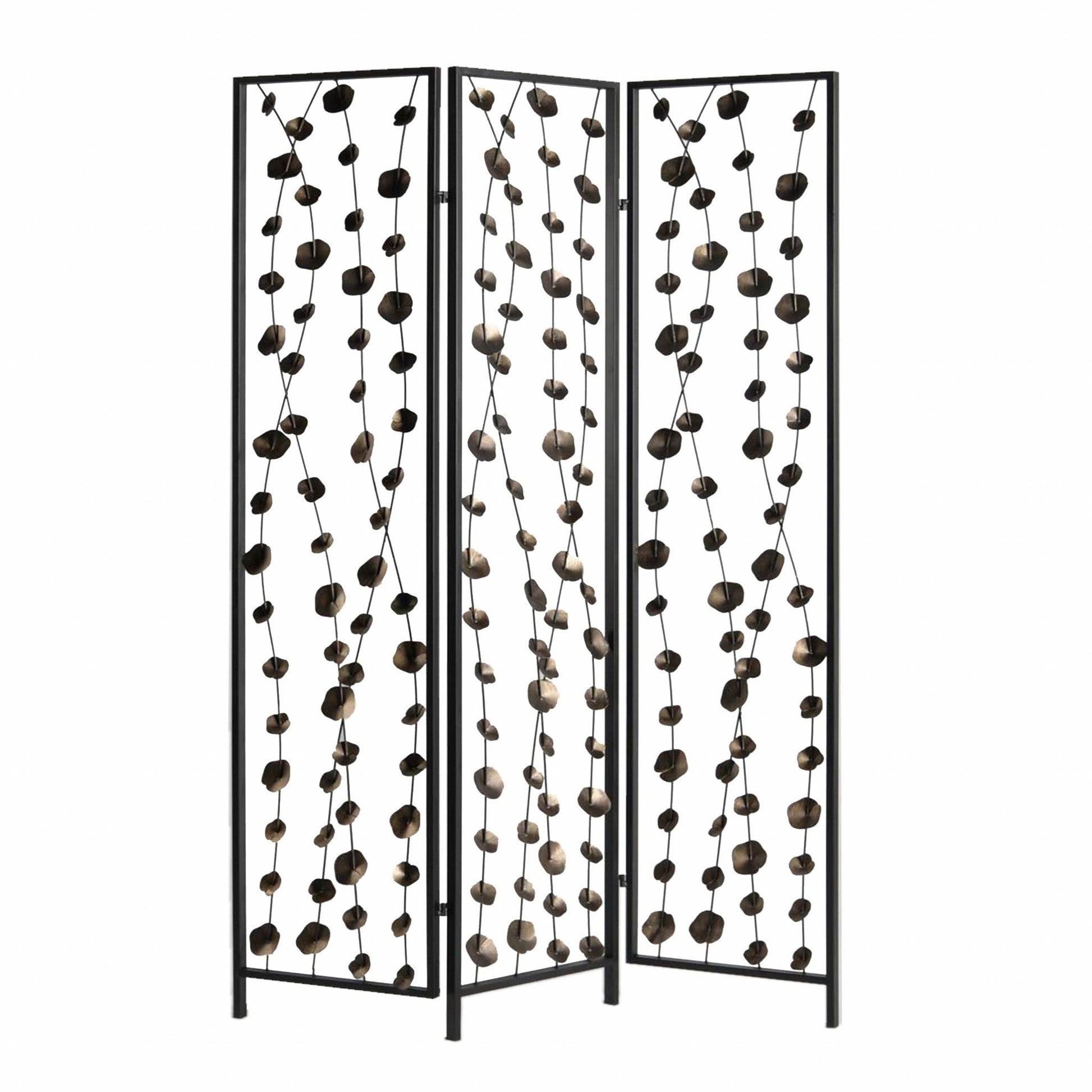 71" Gray Iron Folding Three Panel Screen Room Divider HomeRoots