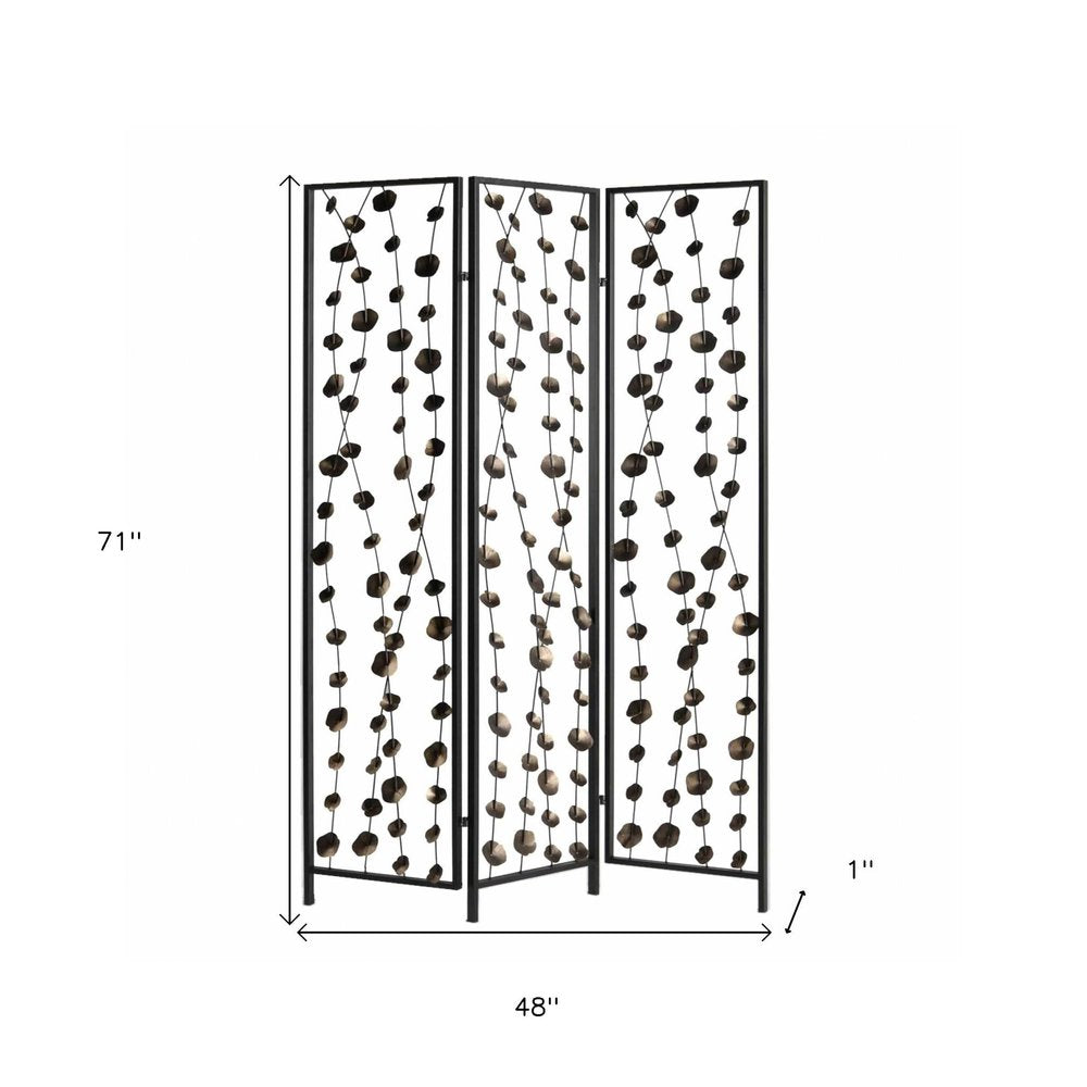 71" Gray Iron Folding Three Panel Screen Room Divider HomeRoots