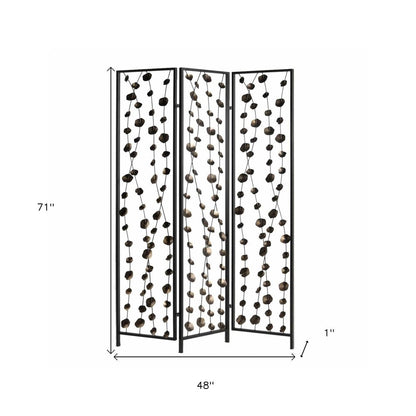 71" Gray Iron Folding Three Panel Screen Room Divider HomeRoots