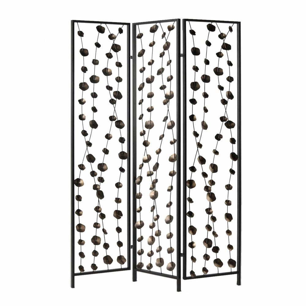 71" Gray Iron Folding Three Panel Screen Room Divider HomeRoots