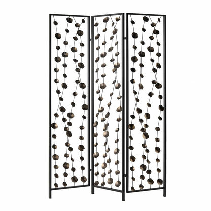71" Gray Iron Folding Three Panel Screen Room Divider HomeRoots