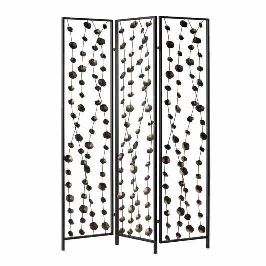 71" Gray Iron Folding Three Panel Screen Room Divider HomeRoots