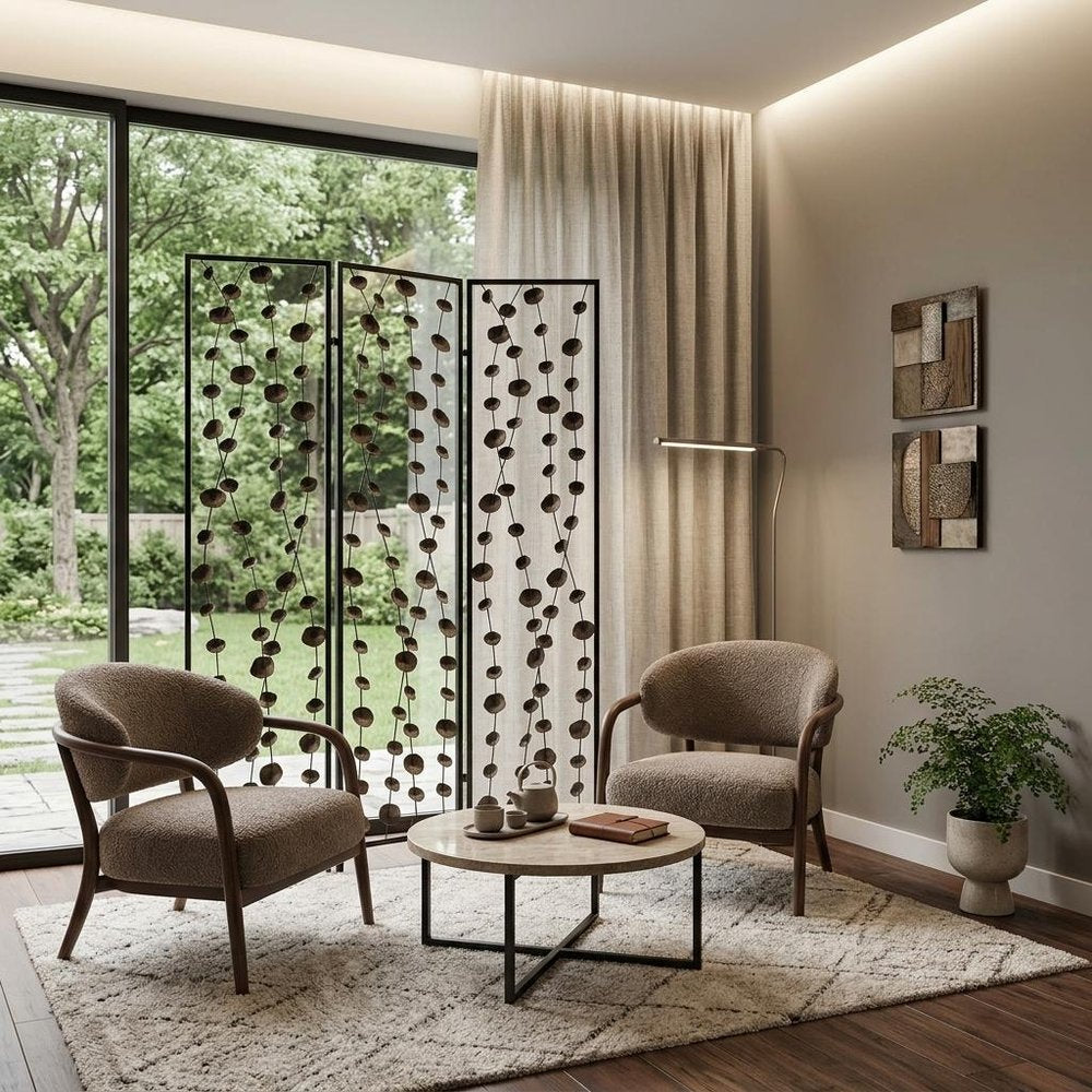 71" Gray Iron Folding Three Panel Screen Room Divider HomeRoots