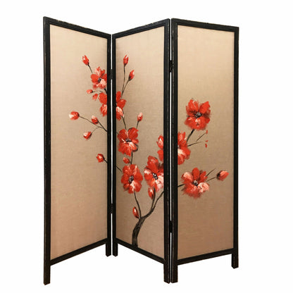 63" Brown Fabric Folding Three Panel Screen Room Divider HomeRoots