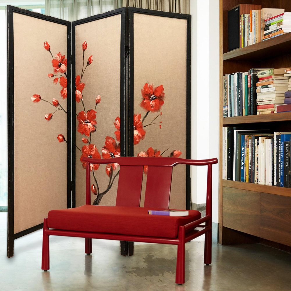 63" Brown Fabric Folding Three Panel Screen Room Divider HomeRoots