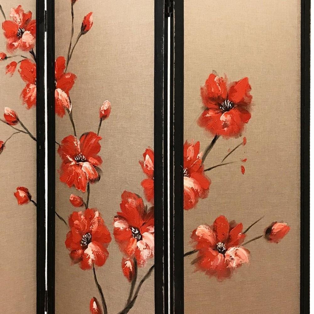 63" Brown Fabric Folding Three Panel Screen Room Divider HomeRoots