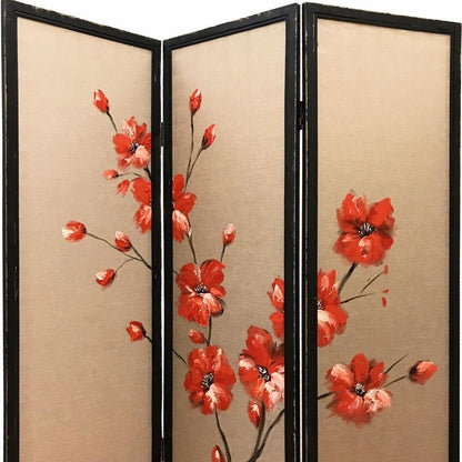 63" Brown Fabric Folding Three Panel Screen Room Divider HomeRoots