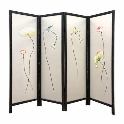 63" Black and White Fabric Folding Four Panel Screen Room Divider HomeRoots
