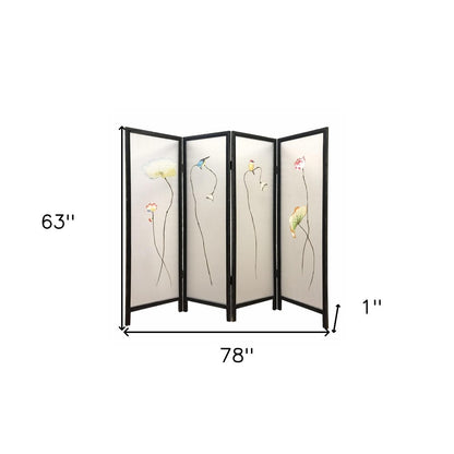 63" Black and White Fabric Folding Four Panel Screen Room Divider HomeRoots