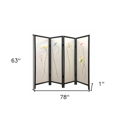 63" Black and White Fabric Folding Four Panel Screen Room Divider HomeRoots