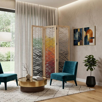 72" Natural Solid Wood Folding Three Panel Screen Room Divider HomeRoots