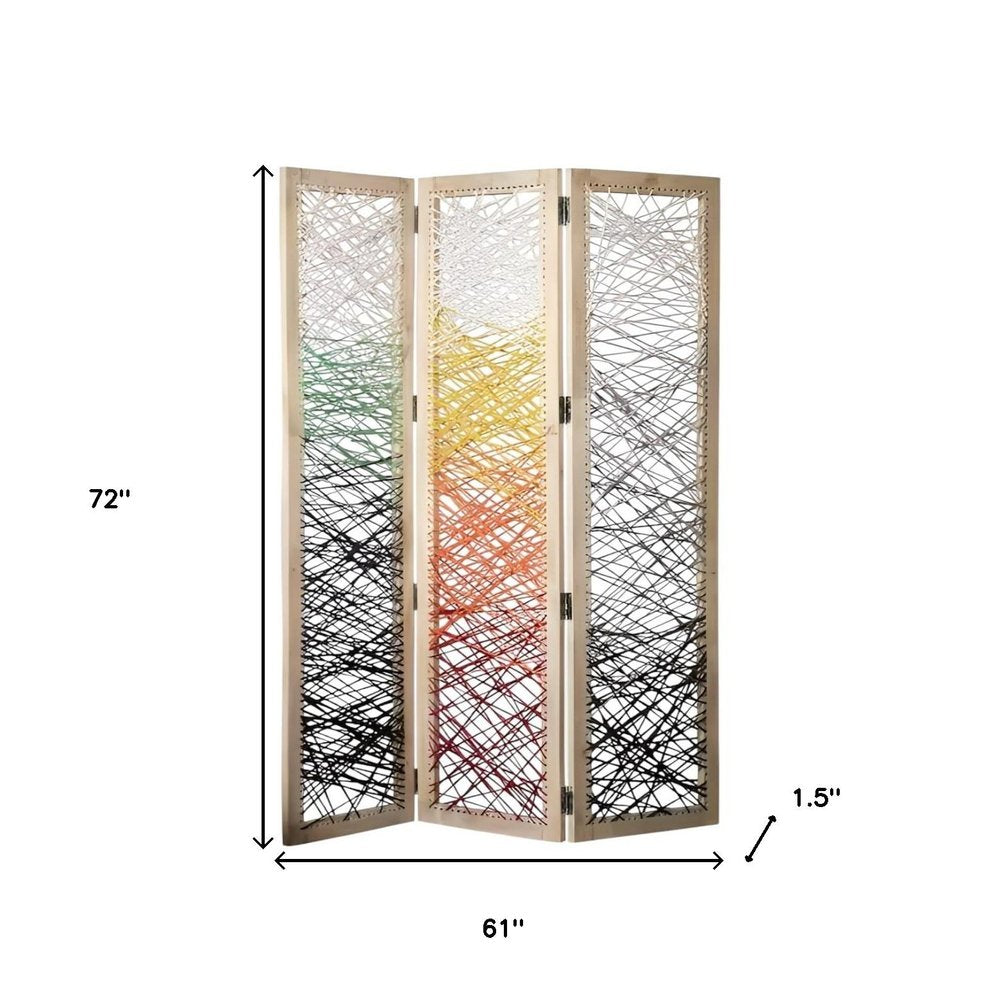 72" Natural Solid Wood Folding Three Panel Screen Room Divider HomeRoots