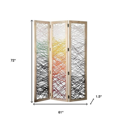 72" Natural Solid Wood Folding Three Panel Screen Room Divider HomeRoots
