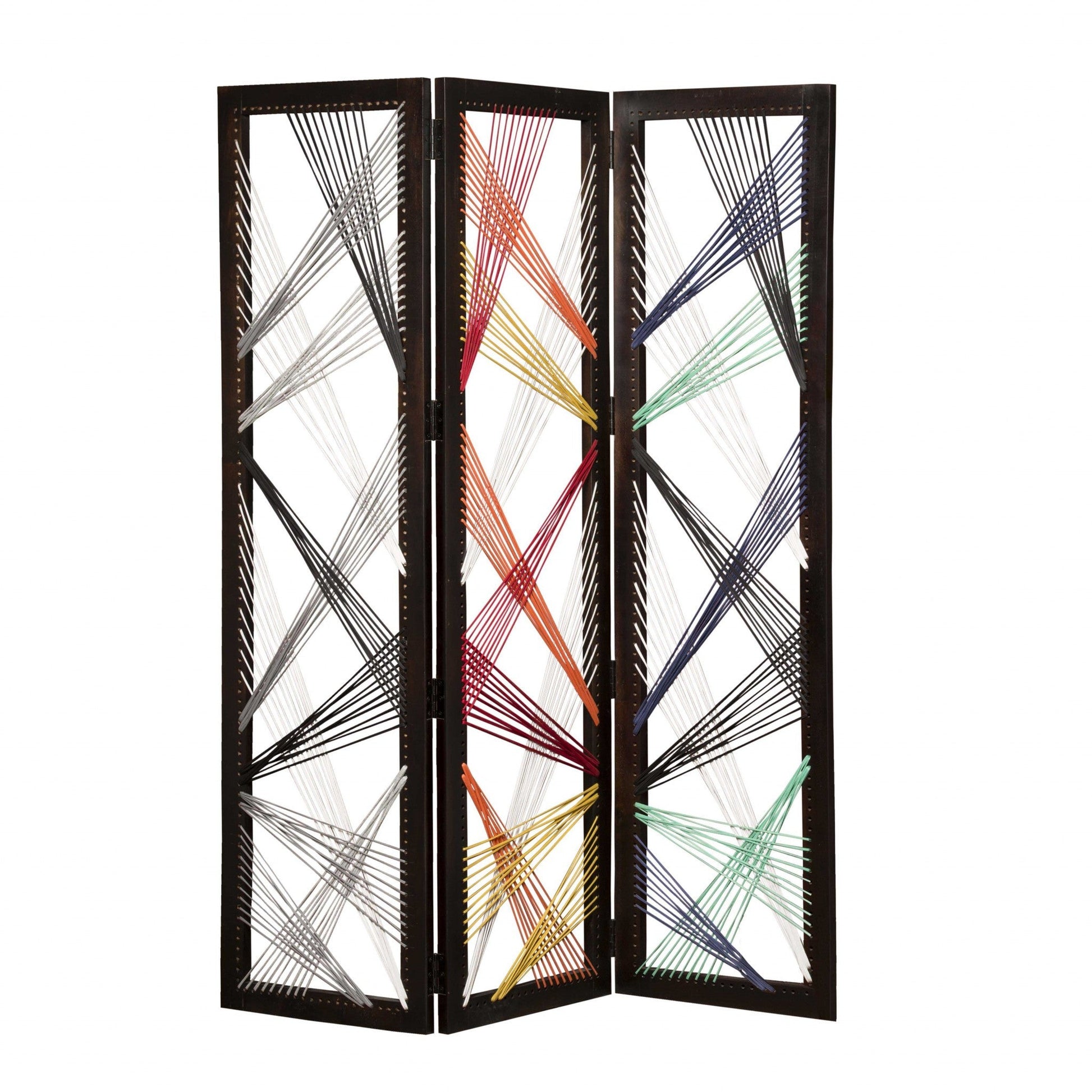 72" Black Fabric Folding Three Panel Screen Room Divider HomeRoots