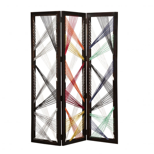 72" Black Fabric Folding Three Panel Screen Room Divider HomeRoots