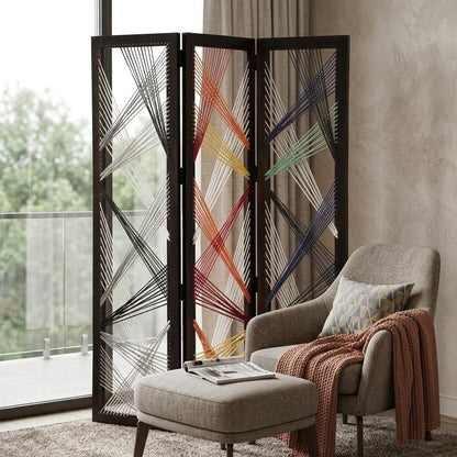 72" Black Fabric Folding Three Panel Screen Room Divider HomeRoots