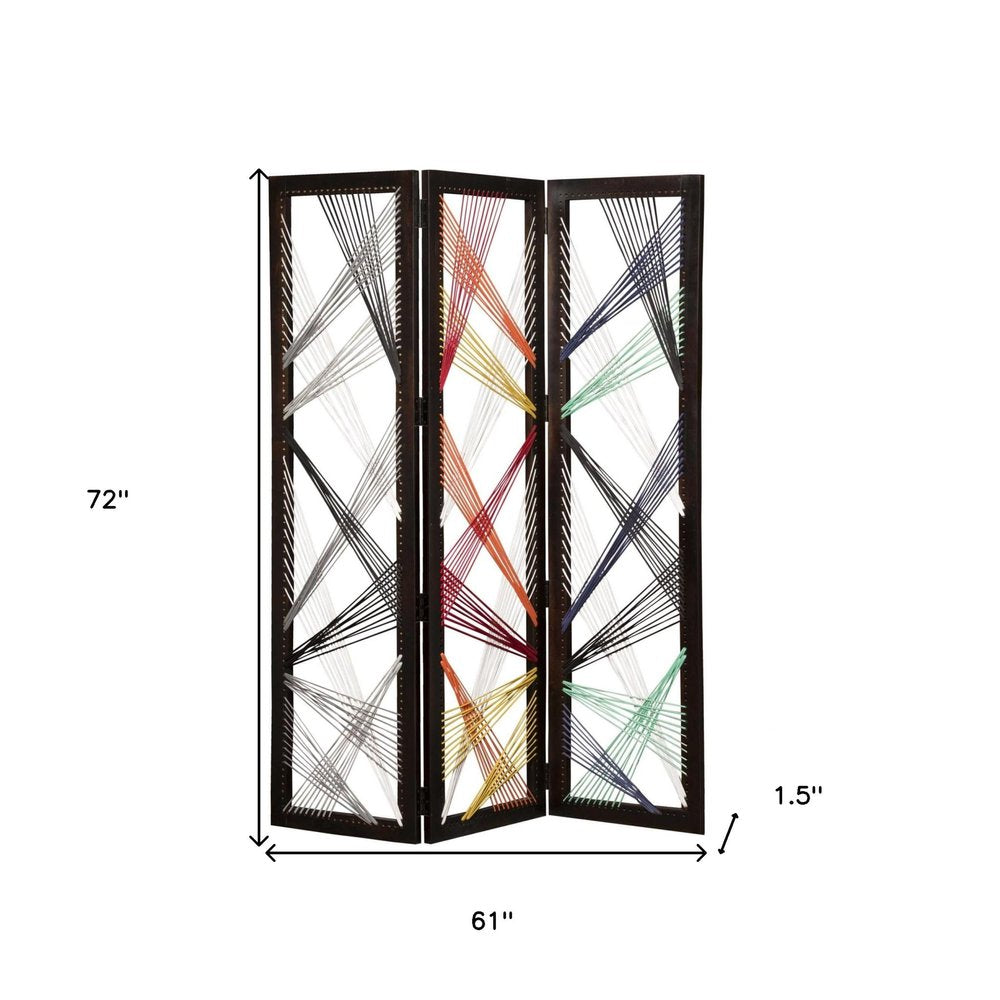 72" Black Fabric Folding Three Panel Screen Room Divider HomeRoots
