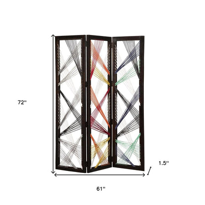 72" Black Fabric Folding Three Panel Screen Room Divider HomeRoots