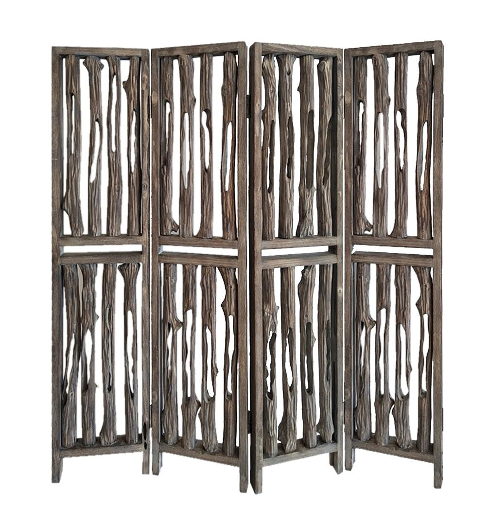 84" Brown Wood Folding Four Panel Screen Room Divider HomeRoots
