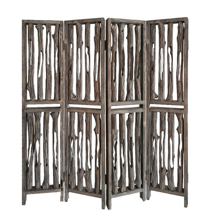 84" Brown Wood Folding Four Panel Screen Room Divider HomeRoots