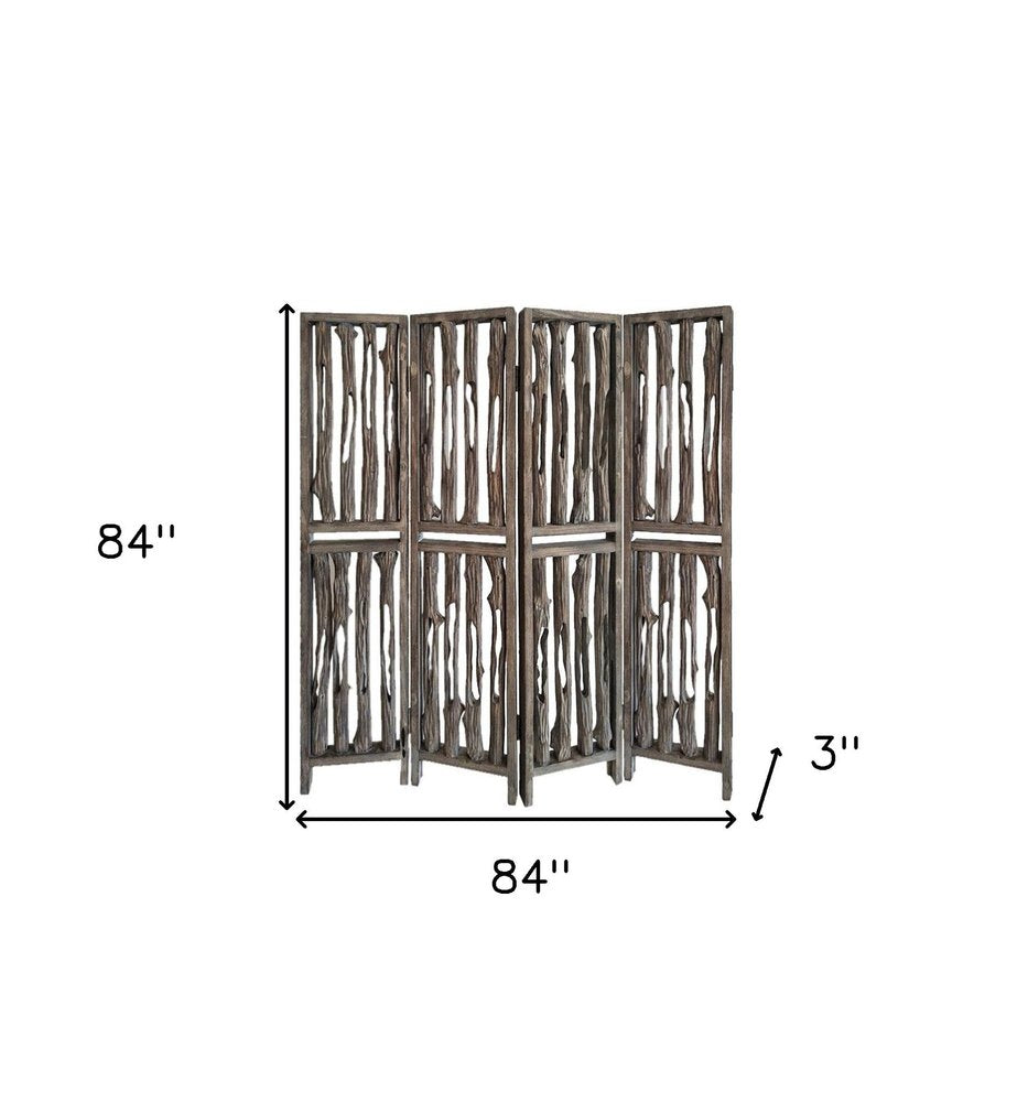 84" Brown Wood Folding Four Panel Screen Room Divider HomeRoots
