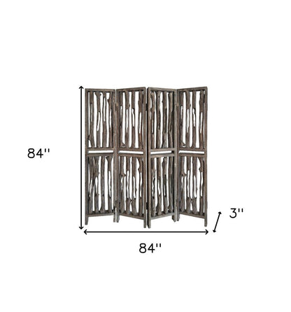 84" Brown Wood Folding Four Panel Screen Room Divider HomeRoots