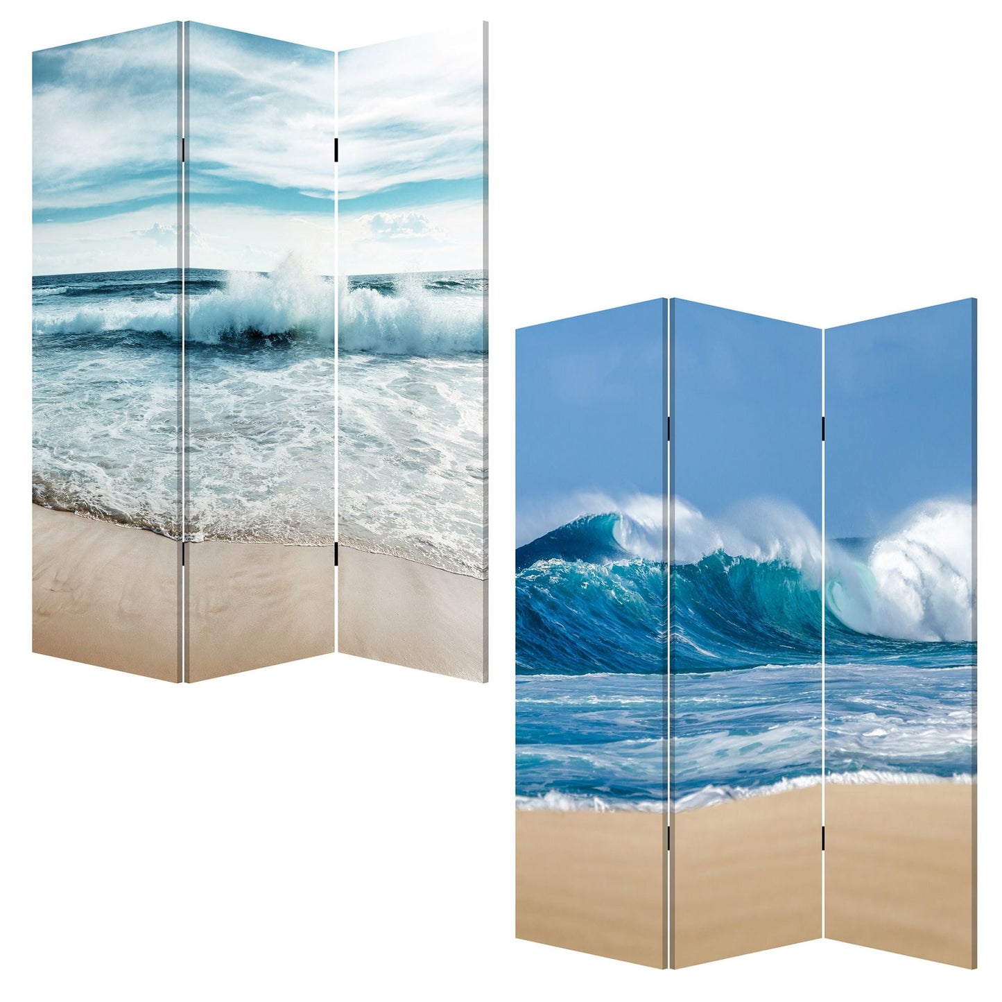 72" Blue and White Canvas Folding Three Panel Screen Room Divider HomeRoots