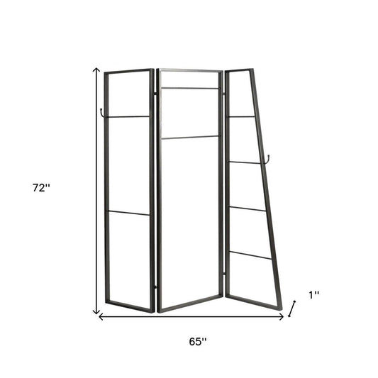 72" Gray Iron Folding Three Panel Screen Room Divider HomeRoots
