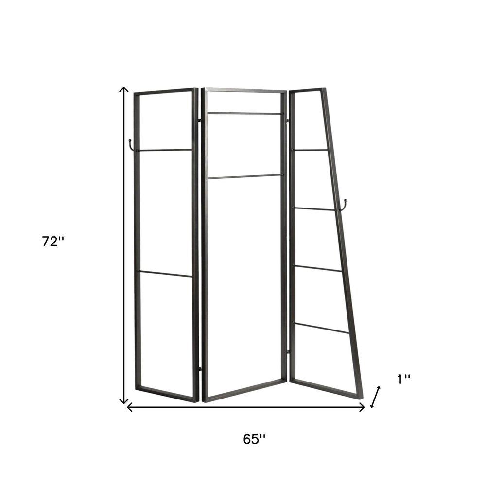 72" Gray Iron Folding Three Panel Screen Room Divider HomeRoots