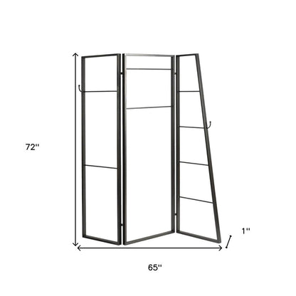 72" Gray Iron Folding Three Panel Screen Room Divider HomeRoots