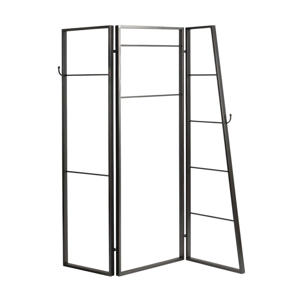 72" Gray Iron Folding Three Panel Screen Room Divider HomeRoots