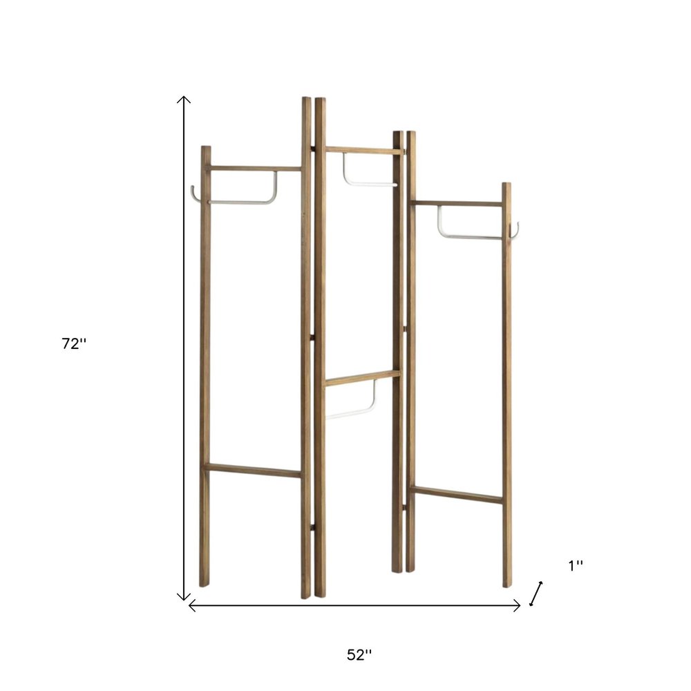 72" Brown Iron Folding Three Panel Screen Room Divider HomeRoots