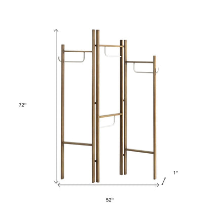 72" Brown Iron Folding Three Panel Screen Room Divider HomeRoots