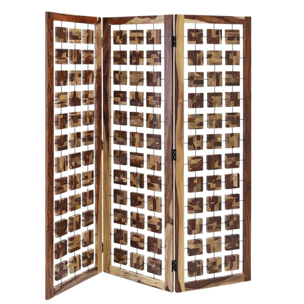 72" Brown Solid Wood Folding Three Panel Screen Room Divider HomeRoots